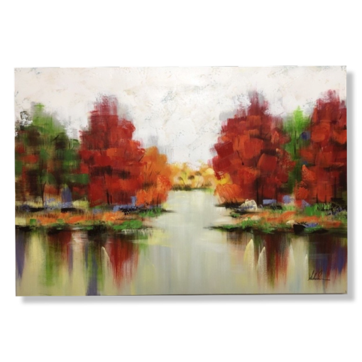 a painting with trees in autumn colours