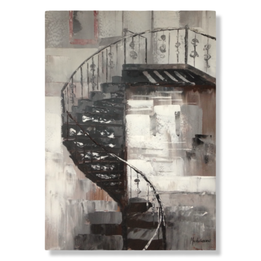 A painting with a spiral staircase