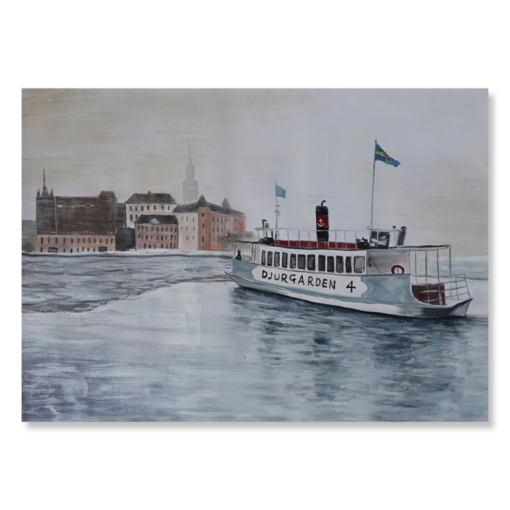 A painting with a ferry