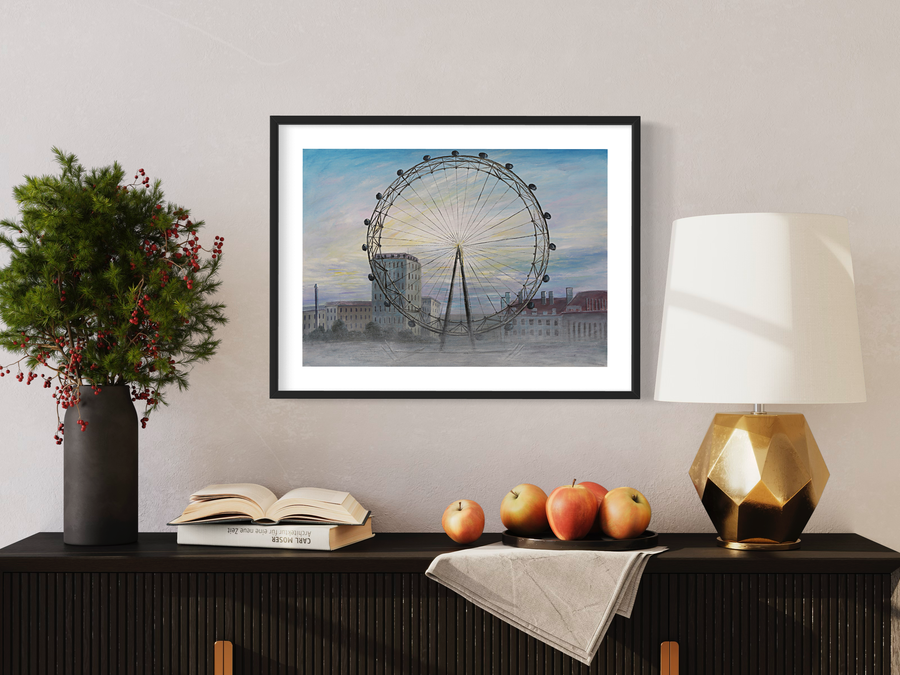 A watercolor of the London Eye