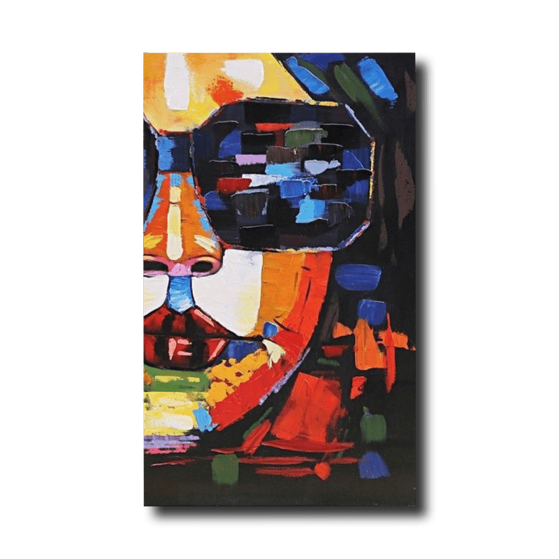 A painting with a face and sunglasses