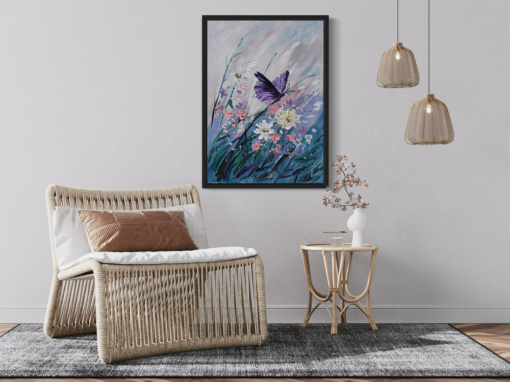 A painting with a butterfly