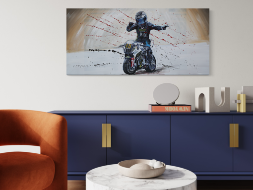 A painting with a racing motorcycle