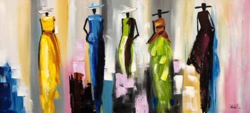 A painting of women in long dresses