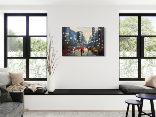 A painting with urban motifs