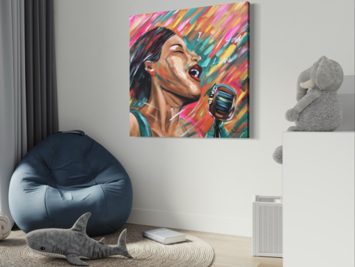 A painting with a singing woman