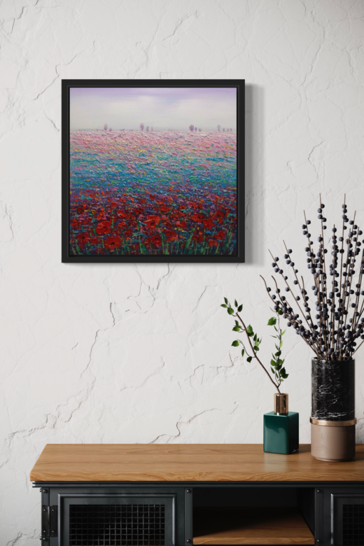 A painting with a poppy field