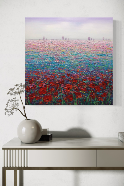 A painting with a poppy field