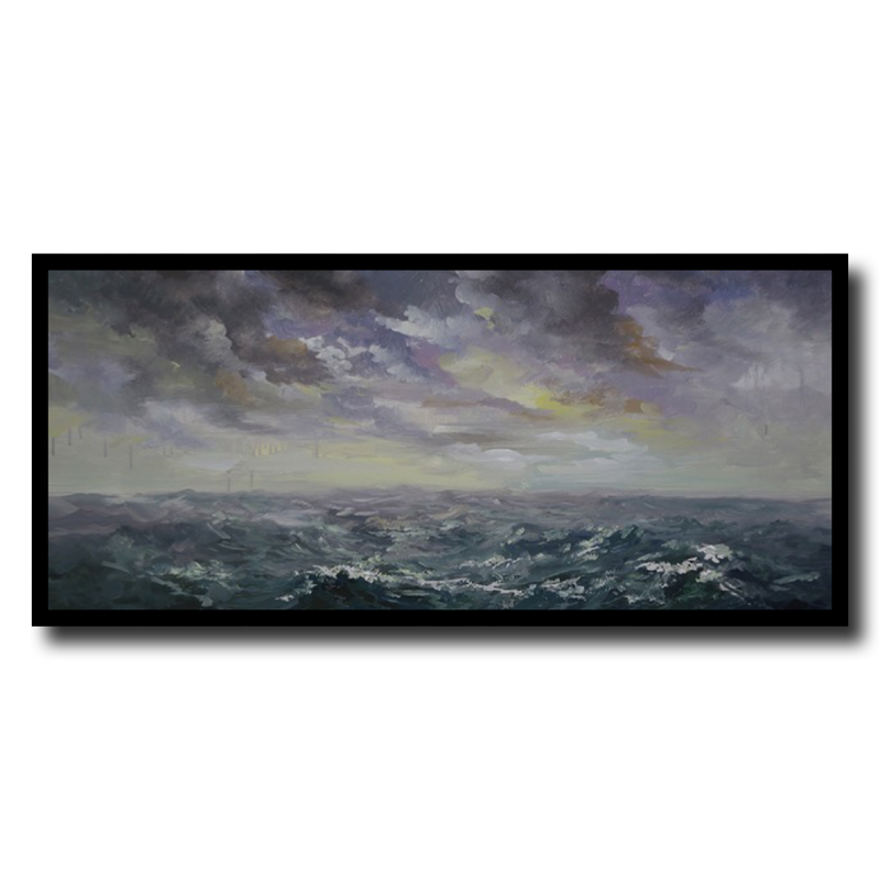A painting with a rolling sea
