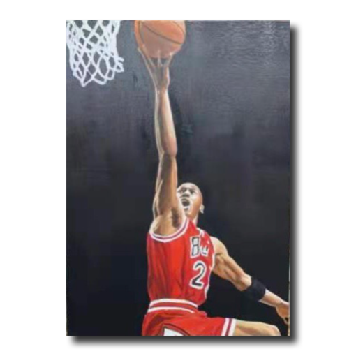 A painting with a basketball motif