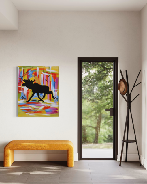 A painting with a moose