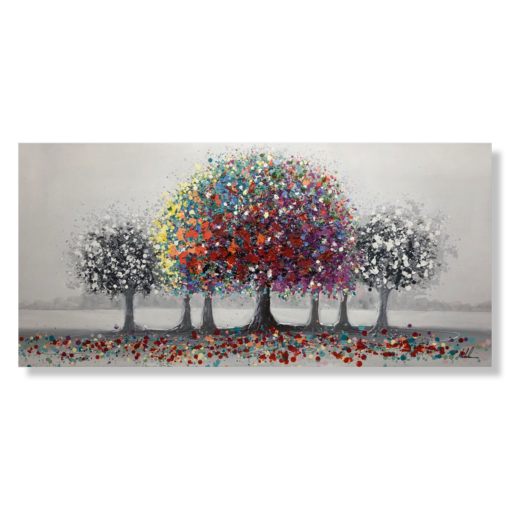 A hand painted painting with a tree