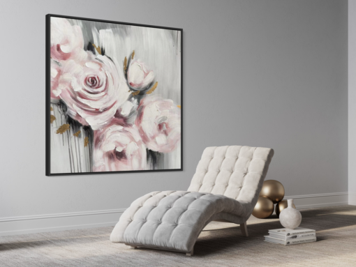 A painting with pink roses