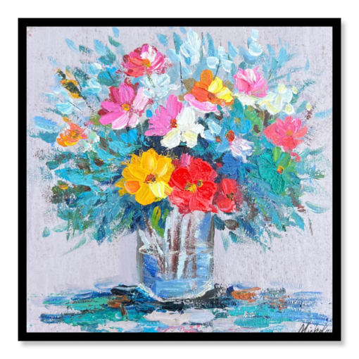 A painting with a bouquet