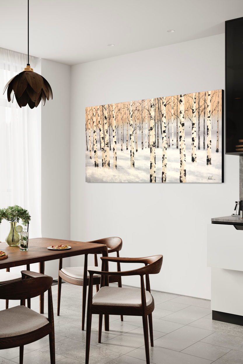 A painting with birch trees