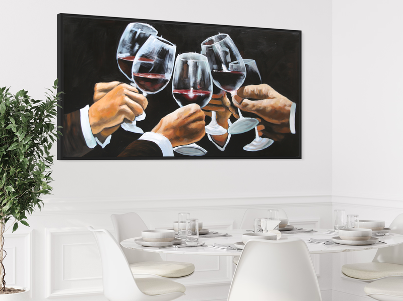A painting with wine glasses