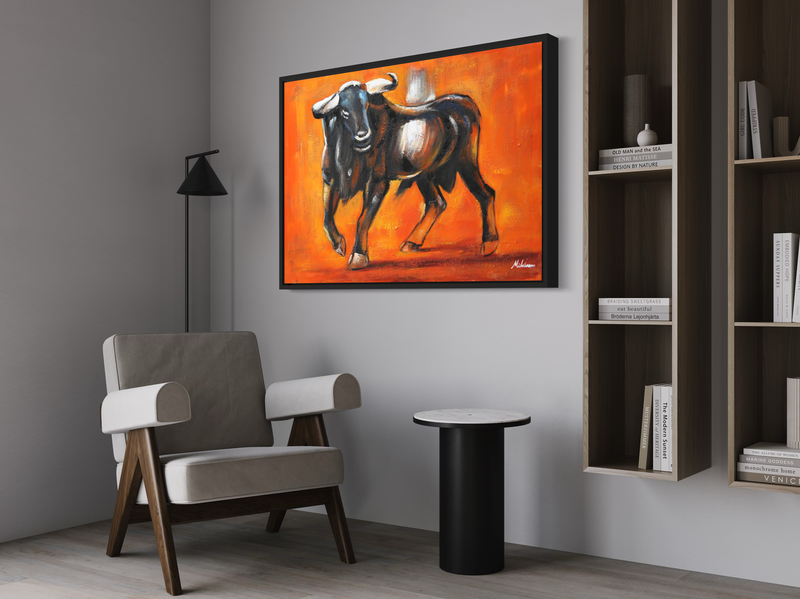 a painting with a bull