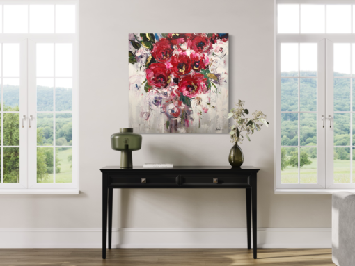 A painting with red roses