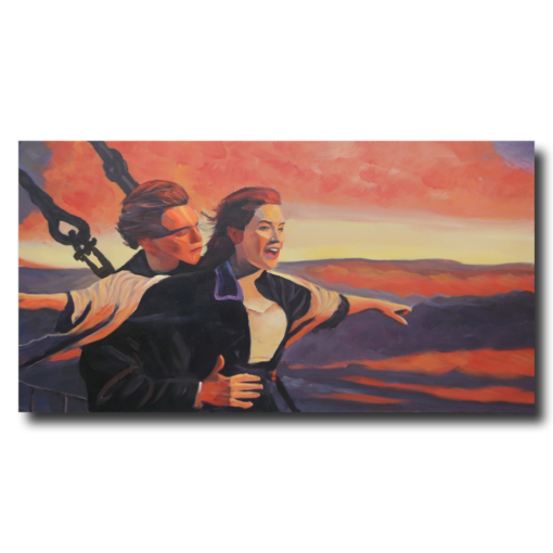 A painting with the iconic scene from Titanic