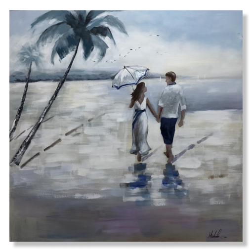 A painting with a beach motif