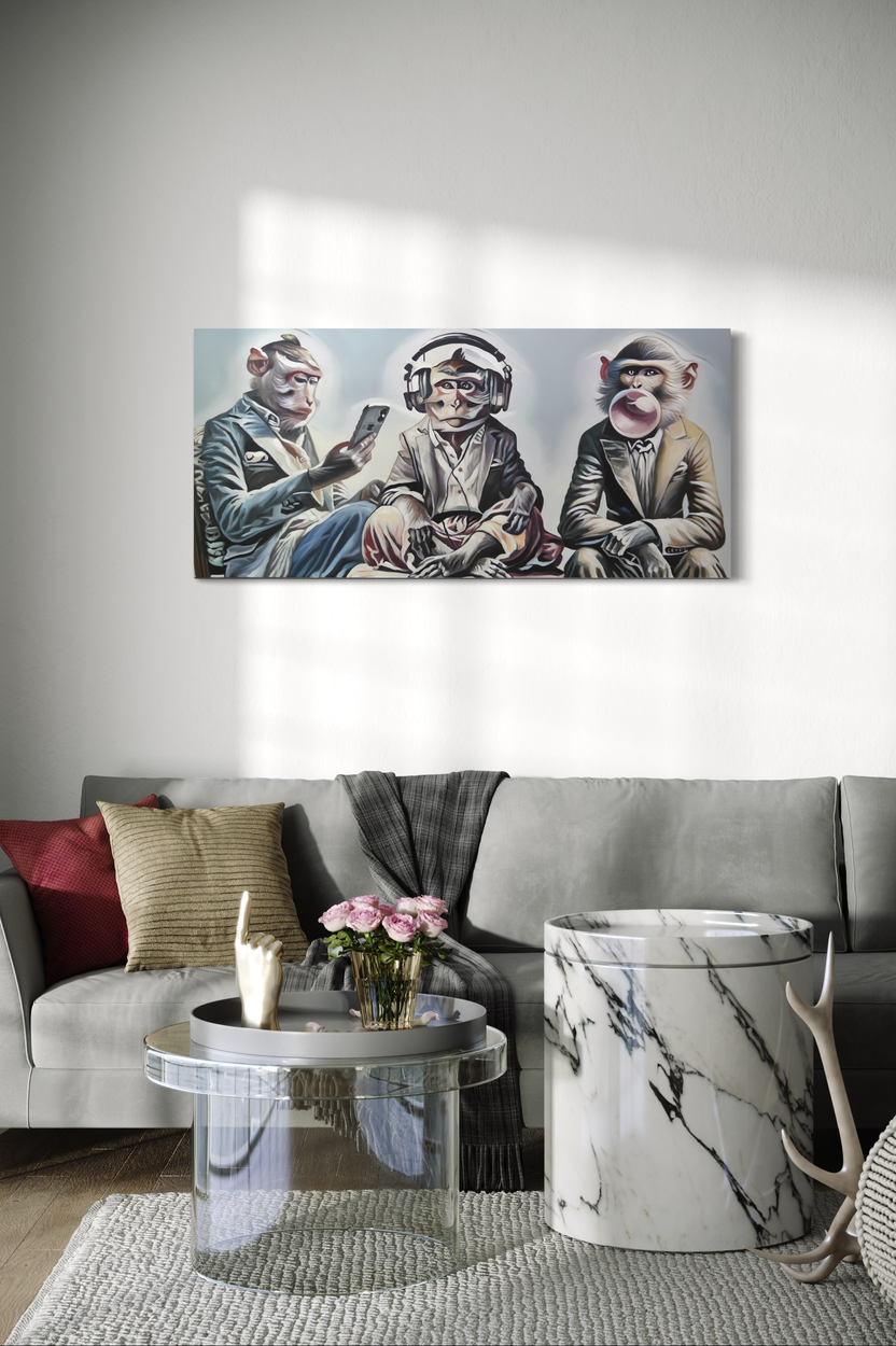 A painting with three monkeys