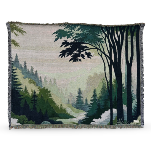 A wall rug with a verdant forest