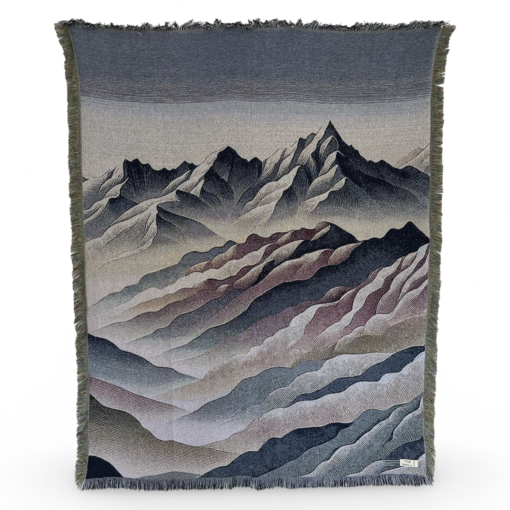 A wall rug with a mountain range