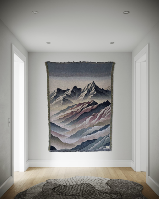 A wall rug with a mountain range